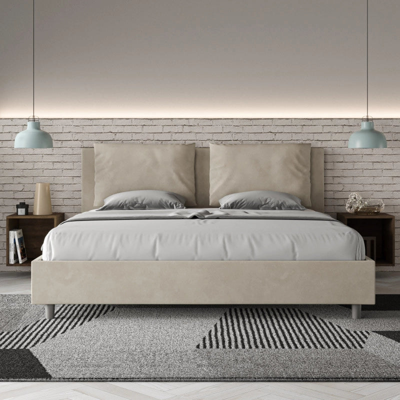 Letto imbottito Matrimoniale 200x200 cm Antea - Contenitore,Microfibra,Sabbia