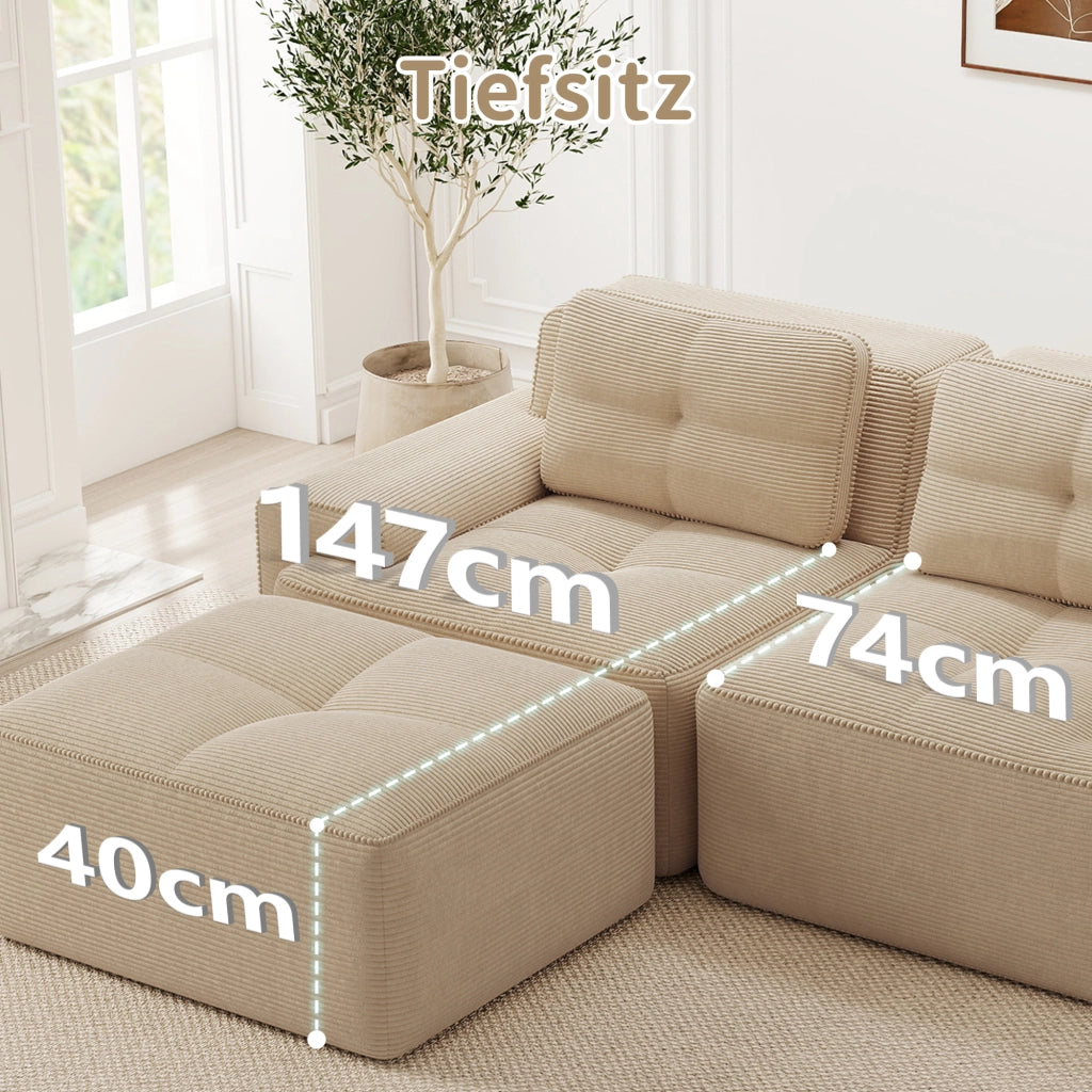 Divano modulare senza ossa - Zephmum- U-forma 4 posti velluto beige
