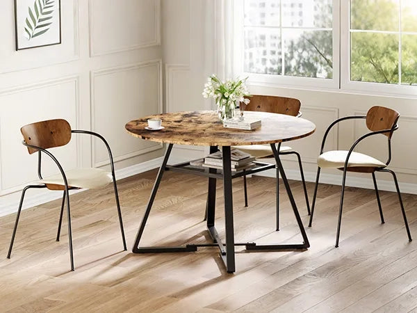Tavolo da Pranzo Rotondo in Arte, 4 Pezzi, MDF e Ferro