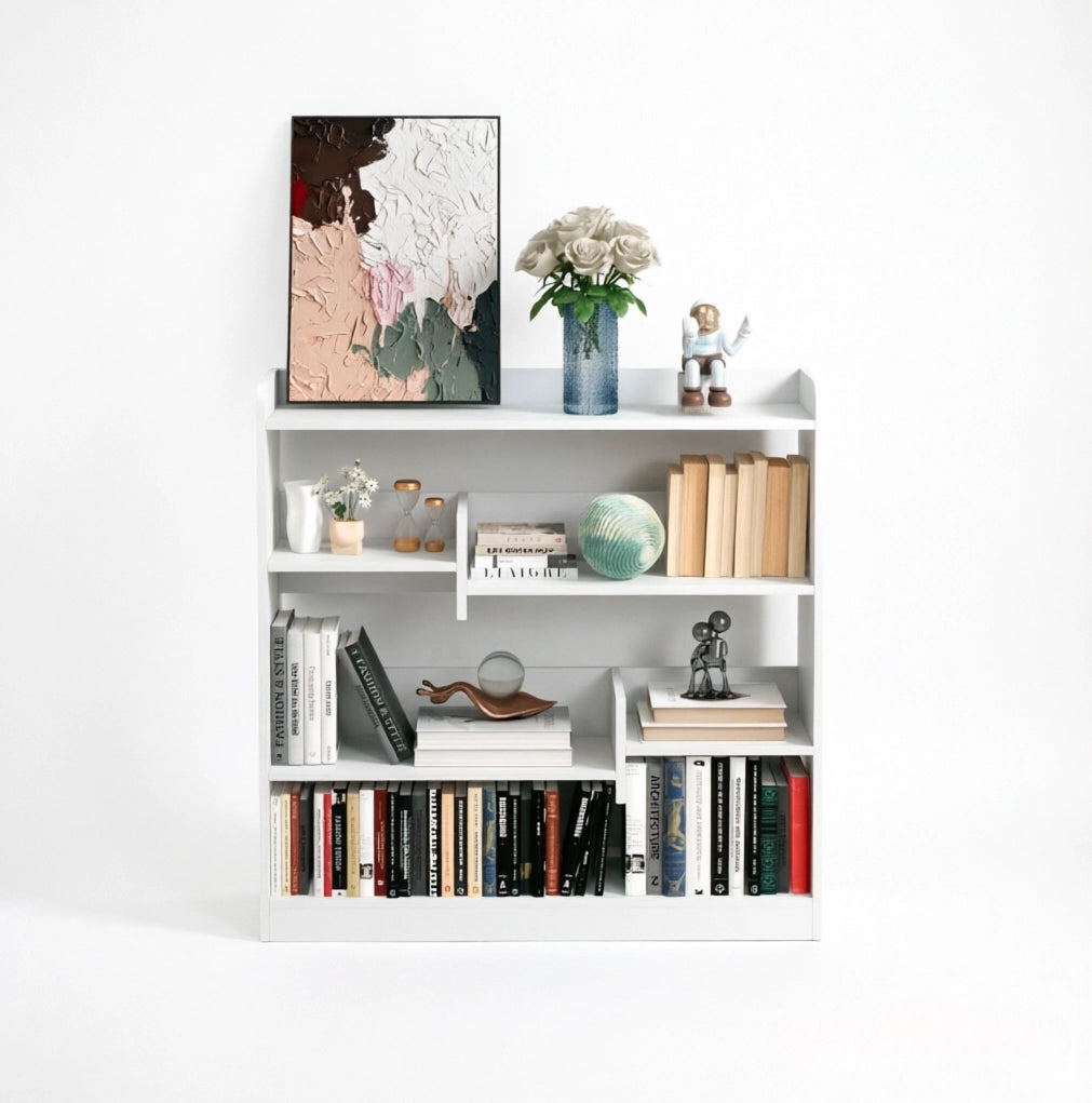 Libreria moderna bianca in truciolato E1, 90x24x91 cm, con 4 ripiani regolabili