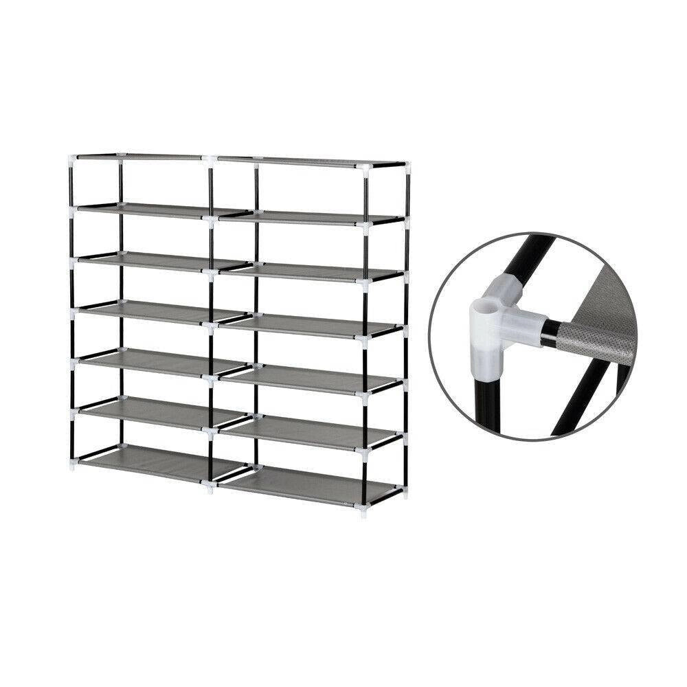 Trade Shop - Scarpiera Salvaspazio 7 Ripiani 36 Paia Scaffale Acciaio E Tessuto Tnt Marrone -