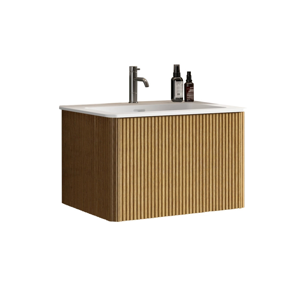 Mobile bagno 60 cm con lavabo in Solid Surface finitura rovere