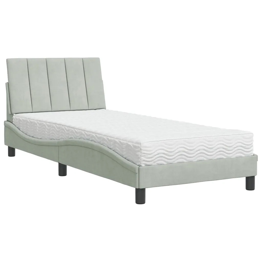Letto con Materasso Hanko Grigio Chiaro 90x200 cm in Velluto 3208574