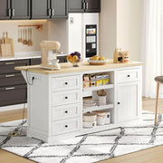 Mobile da cucina 150x65x75;5 cm con 5 cassetti; piano ribaltabile e prese USB; bianco