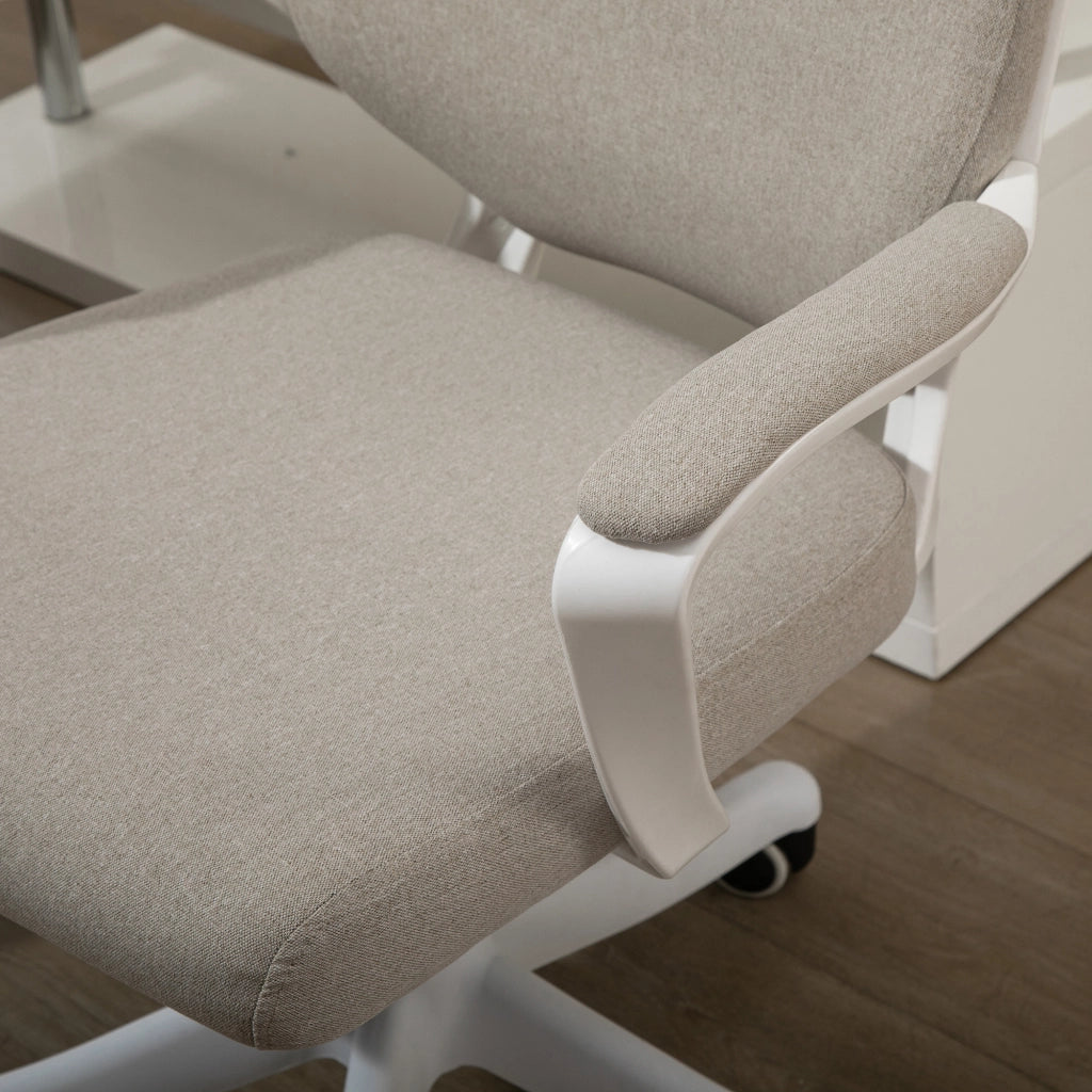 Sedia da ufficio ergonomica con supporto lombare, altezza regolabile fino a 120 kg, colore beige, per ufficio e home office.