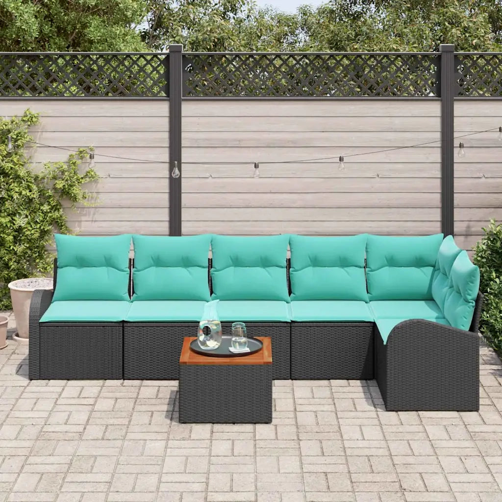 Set Divano da Giardino 7 pcs Nero e Turchese polyrattan 3356261