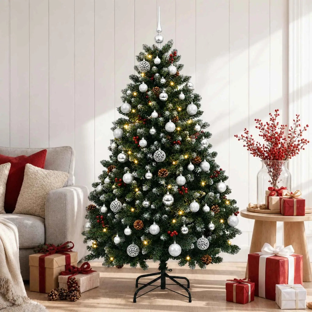 Albero di Natale artificiale verde con palline 150 cm 150 LED 3466010
