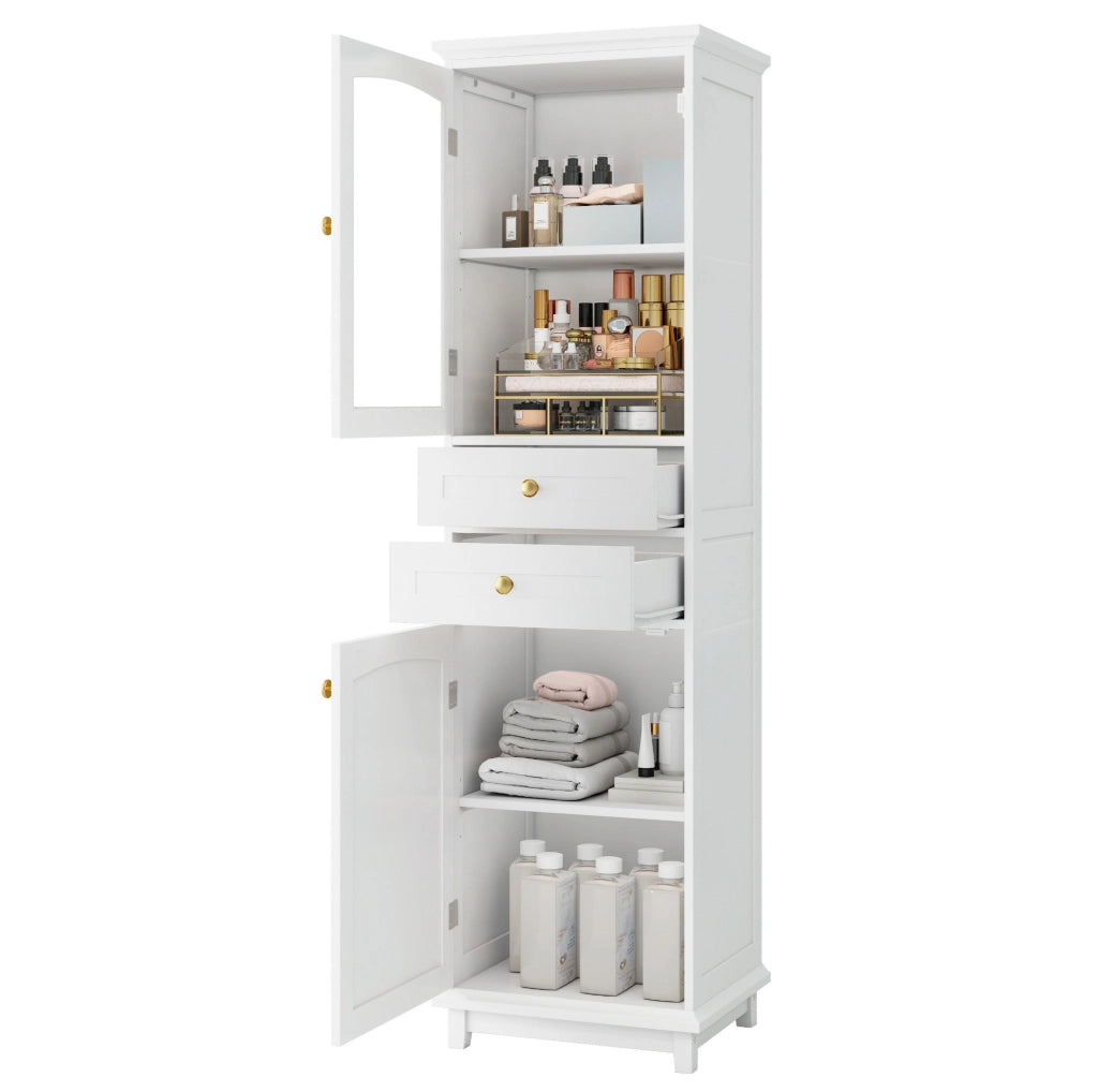 Mobile bagno alto 45x36x160 cm in MDF bianco con anta in vetro e 2 cassetti HAVRYA