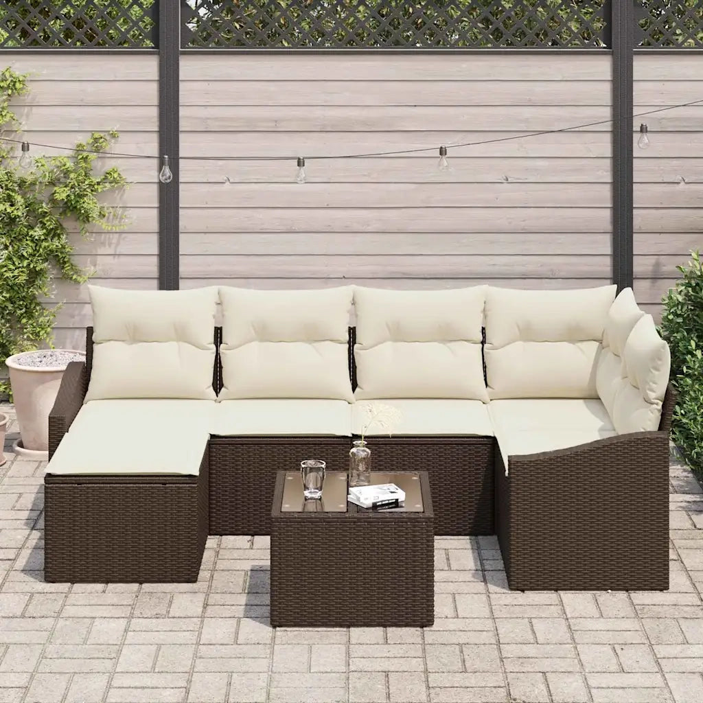 Set da Pranzo per Giardino con cuscino 7 pcs Marrone e Crema