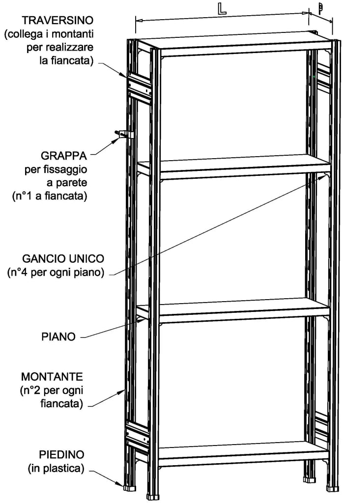 SCAFFALATURA in metallo da magazzino Zincata cm. 80x70x300h