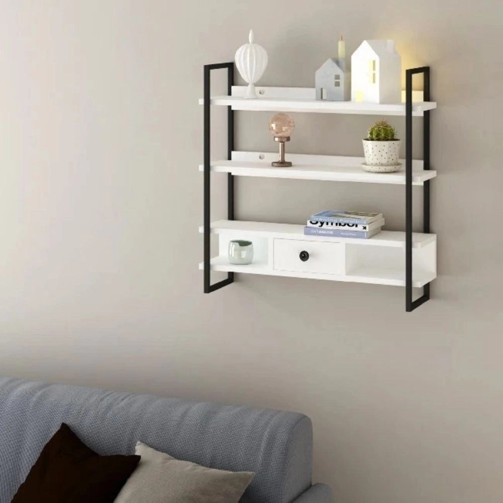 Scaffale da parete mensole e cassetto Severo colore nero e bianco