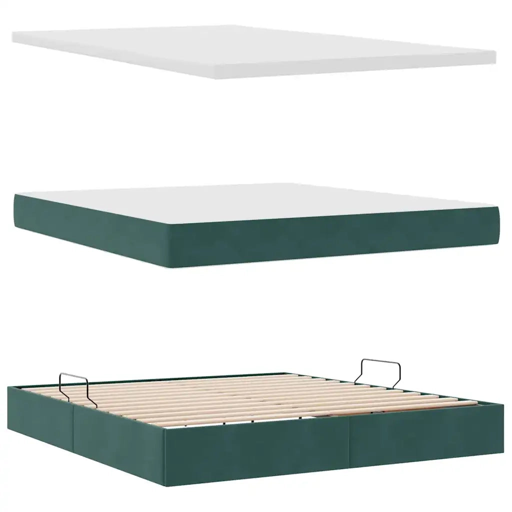 Letto con contenitore e LED Verde Scuro 160 x 200 cm Velluto 3372618