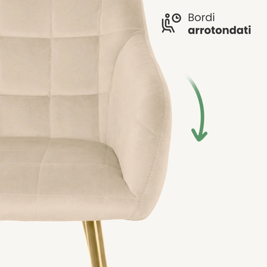Set di 6 Sedie imbottite con cuciture quadrate LUXANO Beige gambe oro