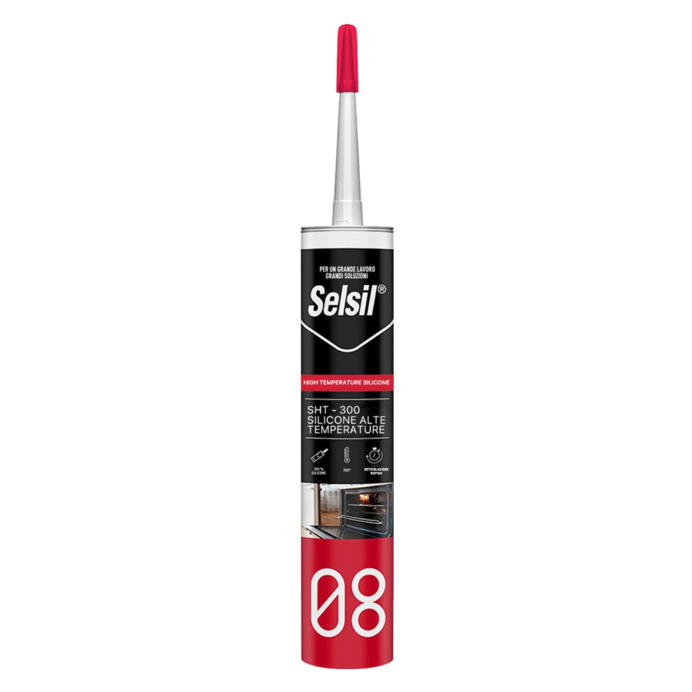 SILICONE ACETICO ALTA TEMPERATURA 'SNH' rosso ml 300 - (ral 3024)- 12 pezzi  - SELSIL