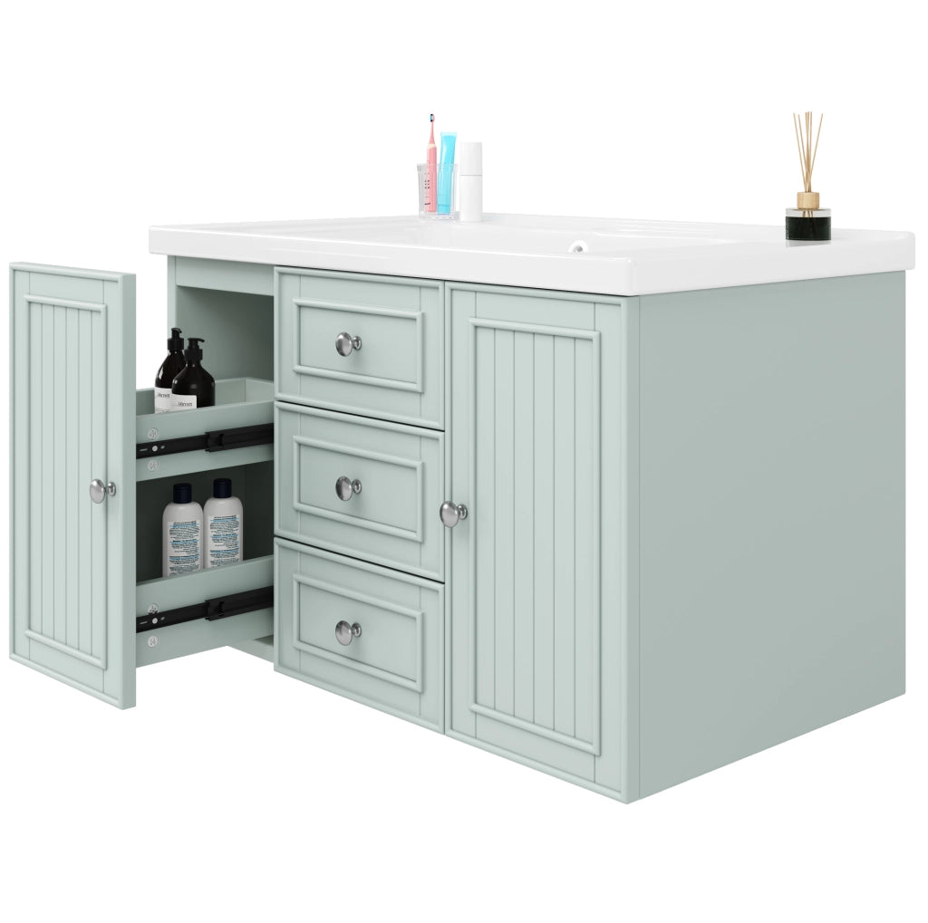 Mobile sottolavabo sospeso 78,5x46x46,8 cm verde in MDF con lavabo e 3 cassetti