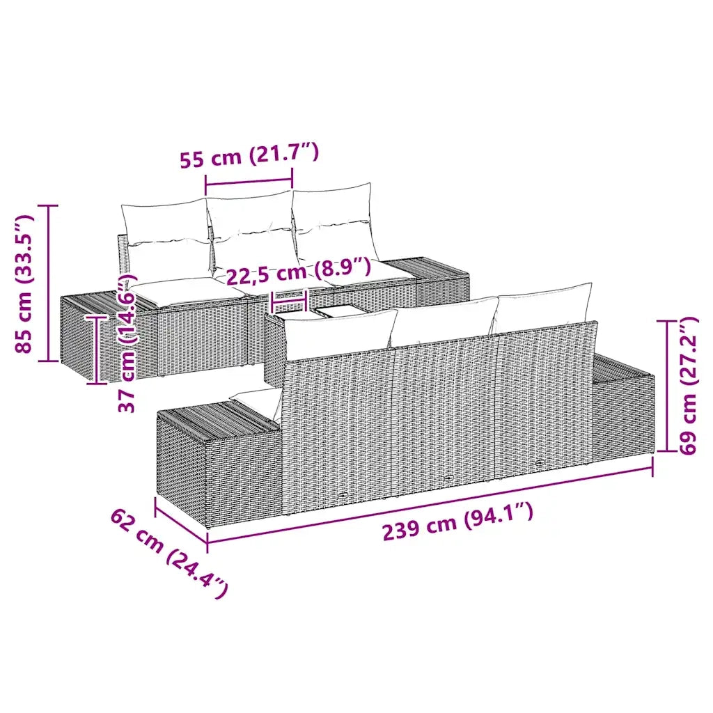 Set Divano da Giardino con cuscino 7 pcs Marrone polyrattan 3346948