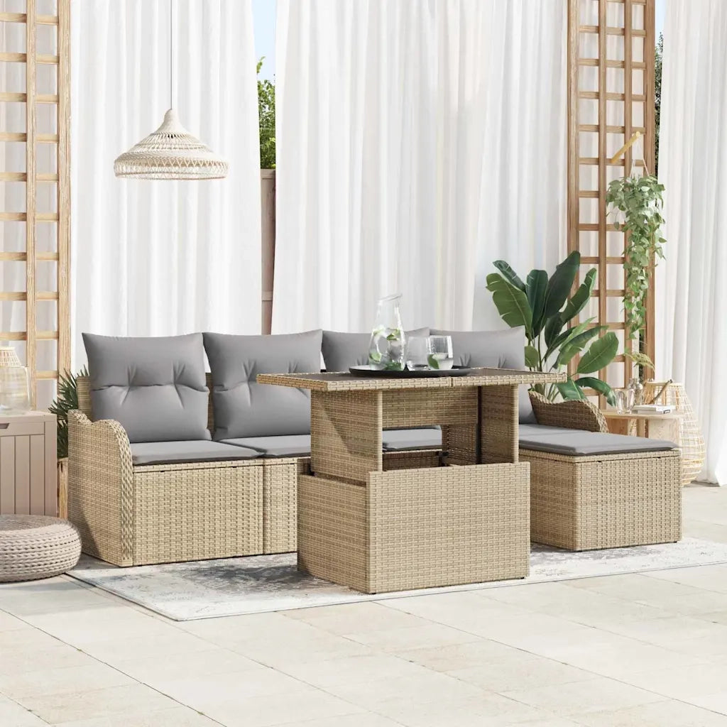 Set da esterno con cuscino 6 pcs Beige Poly Rattan