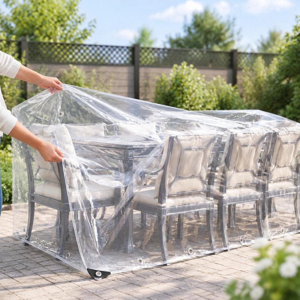 Telo trasparente con occhielli, 2x5 m, in PVC, compatto e resistente, ideale per coperture esterne, giardino e campeggio