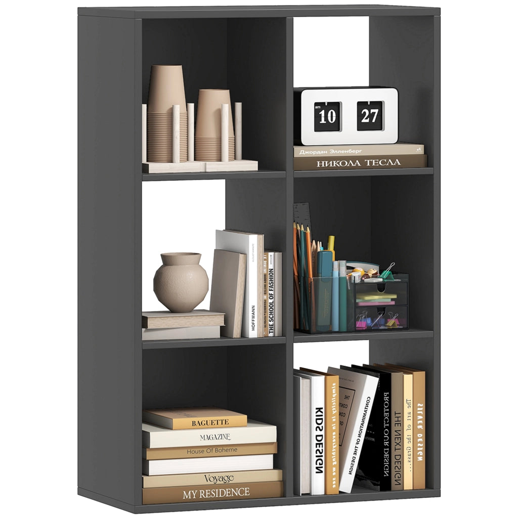 Libreria Cubi Scaffale 6 Ripiani ¨C Minimal ¨C Legno Nero 61.5x29.5x91.5 cm