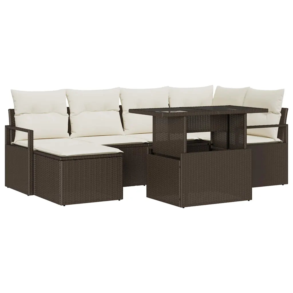 Set Divano da Giardino con cuscino 7 pcs Marrone e crema
