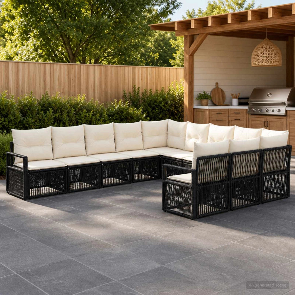 Set Divano da Giardino 11 pz Nero polyrattan 3435850
