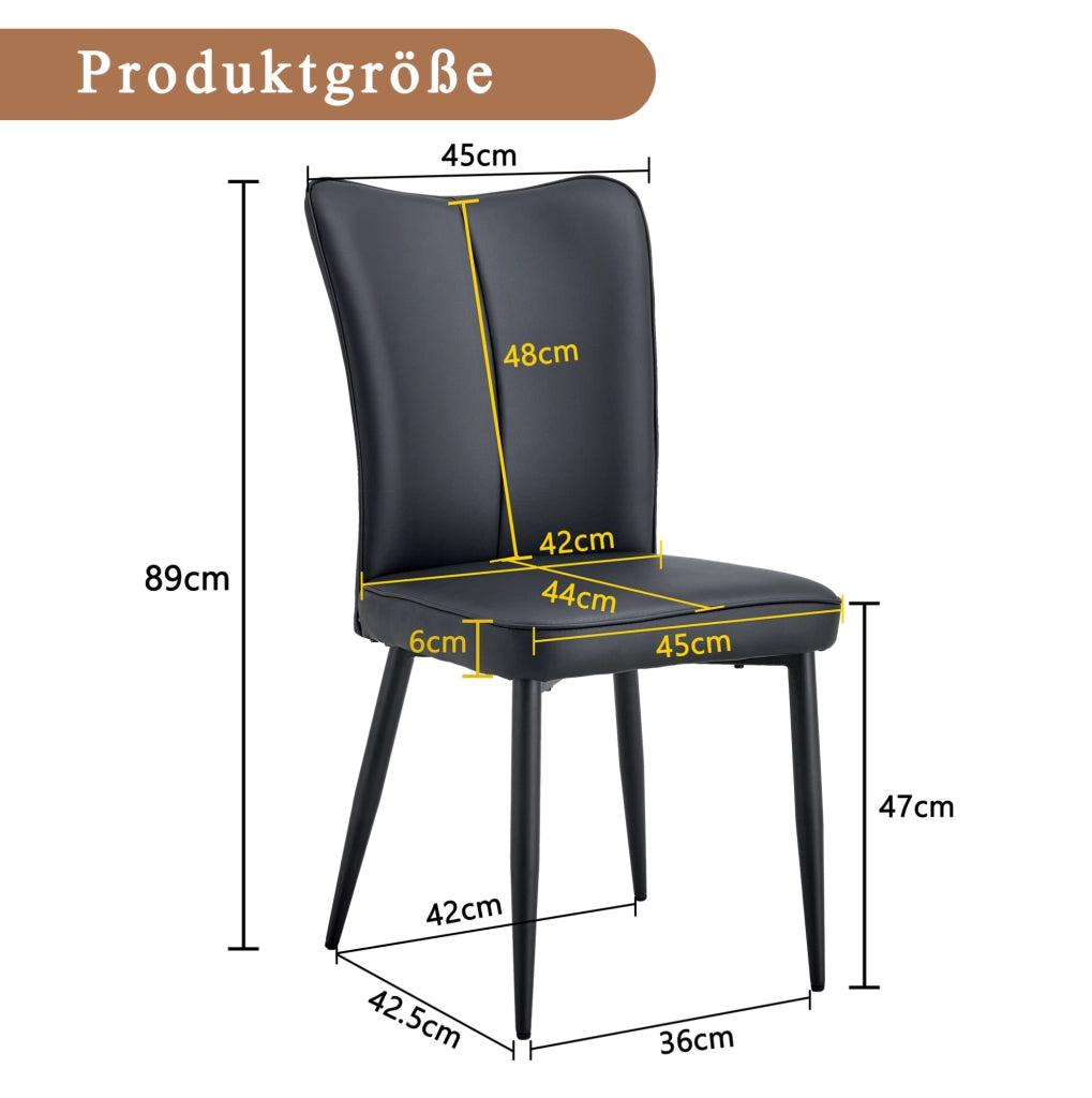 Set 2 sedie da pranzo in similpelle PU nera con gambe in metallo HOMVRA