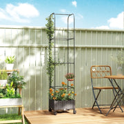 Fioriera mobile 40x40x185 cm in PP e acciaio nero con grigliato e ruote