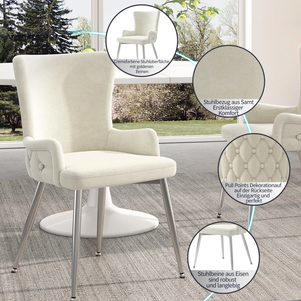 SEDIA Imbottita in Velluto Beige e Metallo Set da 2 pezzi