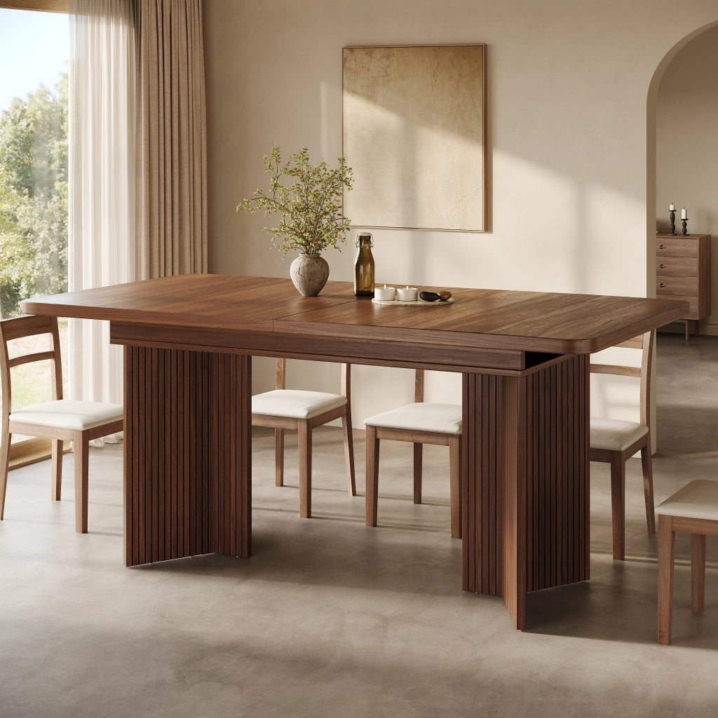 Tavolo allungabile da pranzo con piano estensibile e gambe a V in MDF e metallo 120–160 × 80 × 76.1 cm