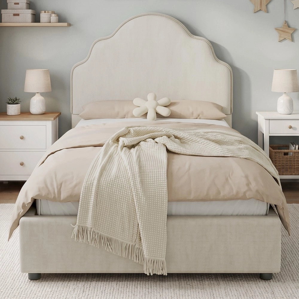 Letto imbottito singolo ¨C Minimal ¨C beige tessuto 90x200cm