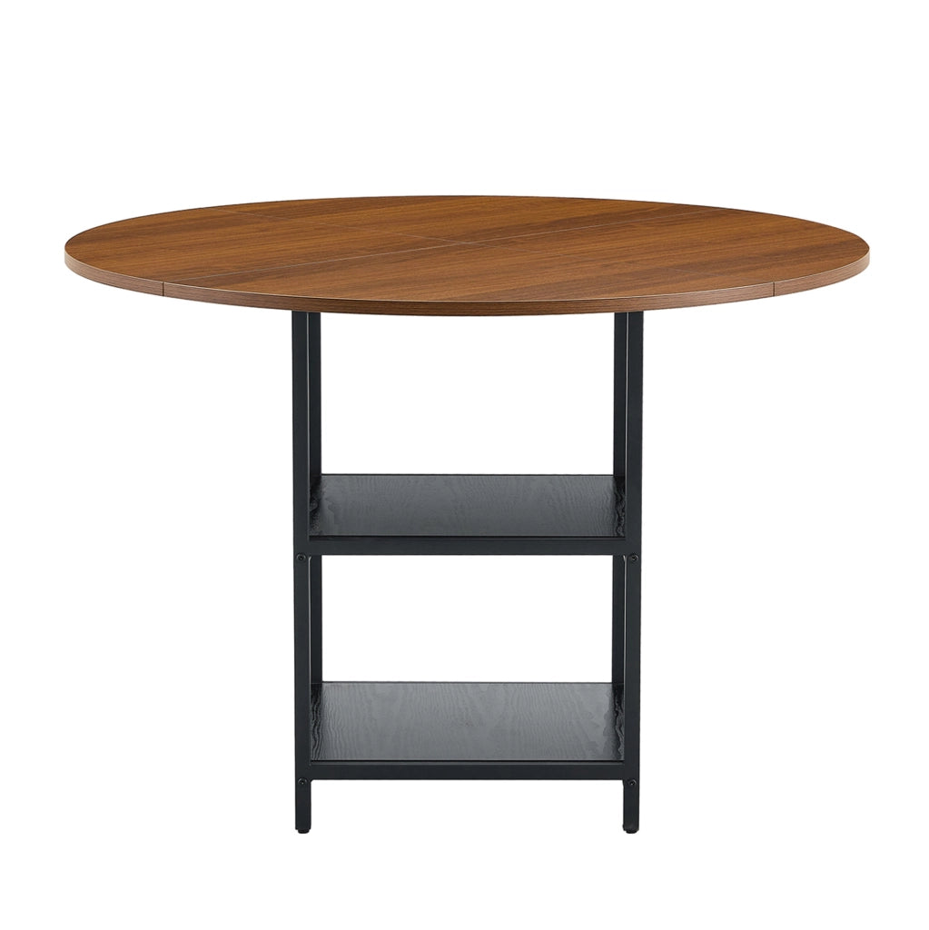 Tavolo da pranzo rotondo 107 cm in MDF effetto noce, nero, doppio ripiano, 2-4 persone