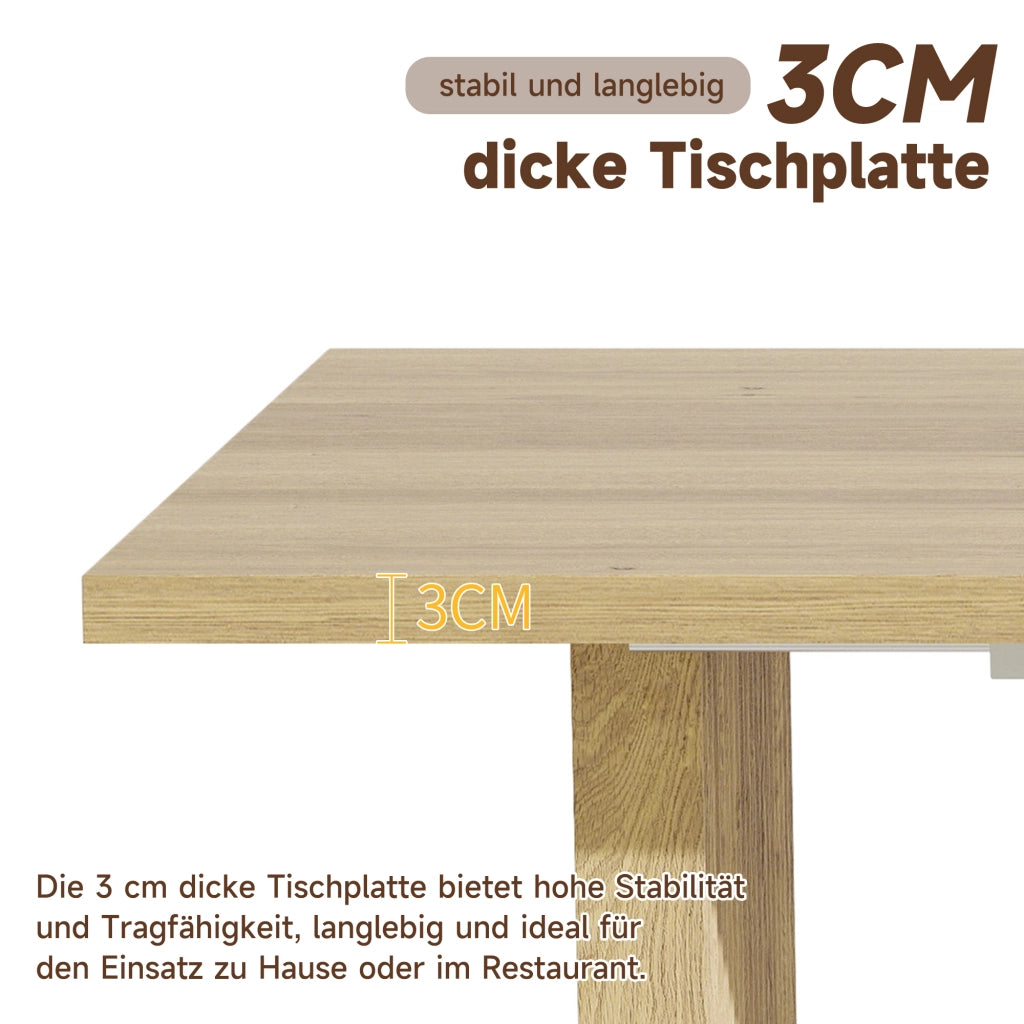 Tavolo allungabile rettangolare in MDF color rovere con piano da 3 cm e gambe a lamelle 140-200 × 90 × 75 cm
