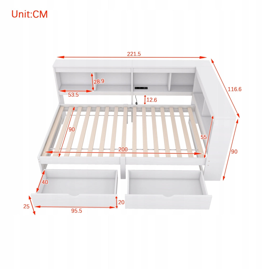 Daybed 90x200 - Xylo - Bianco con cassetti e porta USB