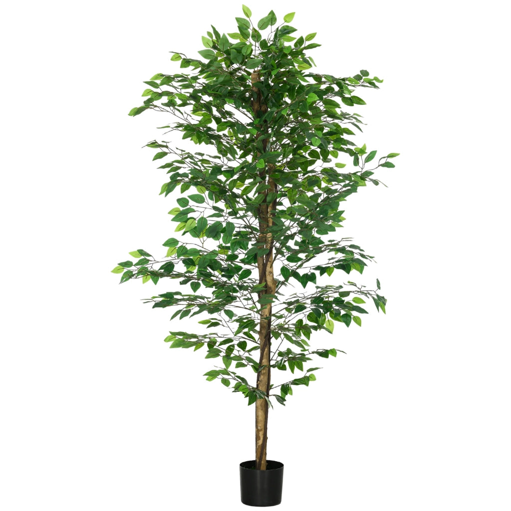 Ficus artificiale con 1260 foglie e vaso in cemento verde; altezza 180 cm per interni ed esterni