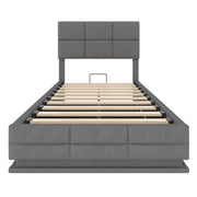 Letto contenitore singolo 90x200 cm in velluto grigio scuro con testiera regolabile; LED; USB e USB-C