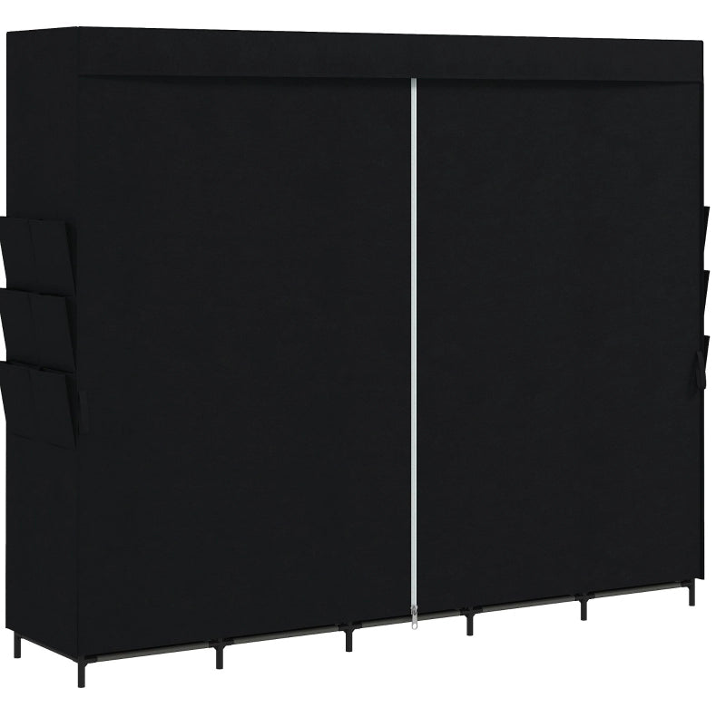 Armadio in tessuto nero con 5 bastoni appendiabiti e 5 ripiani, 212 x 45 x 167 cm, salvaspazio e portatile