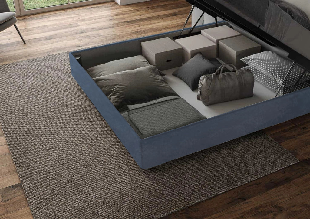 Letto Matrimoniale King Size 200x210 cm Senza Rete Imbottito in Microfibra Antea Large Blu