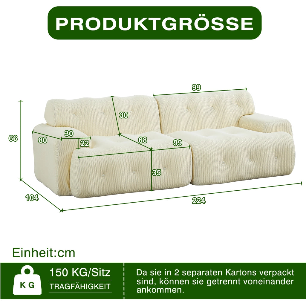 Divano 2 Posti Cloud con Braccioli Larghi ¨C MINIMAL ¨C Beige, Velluto, Chesterfield