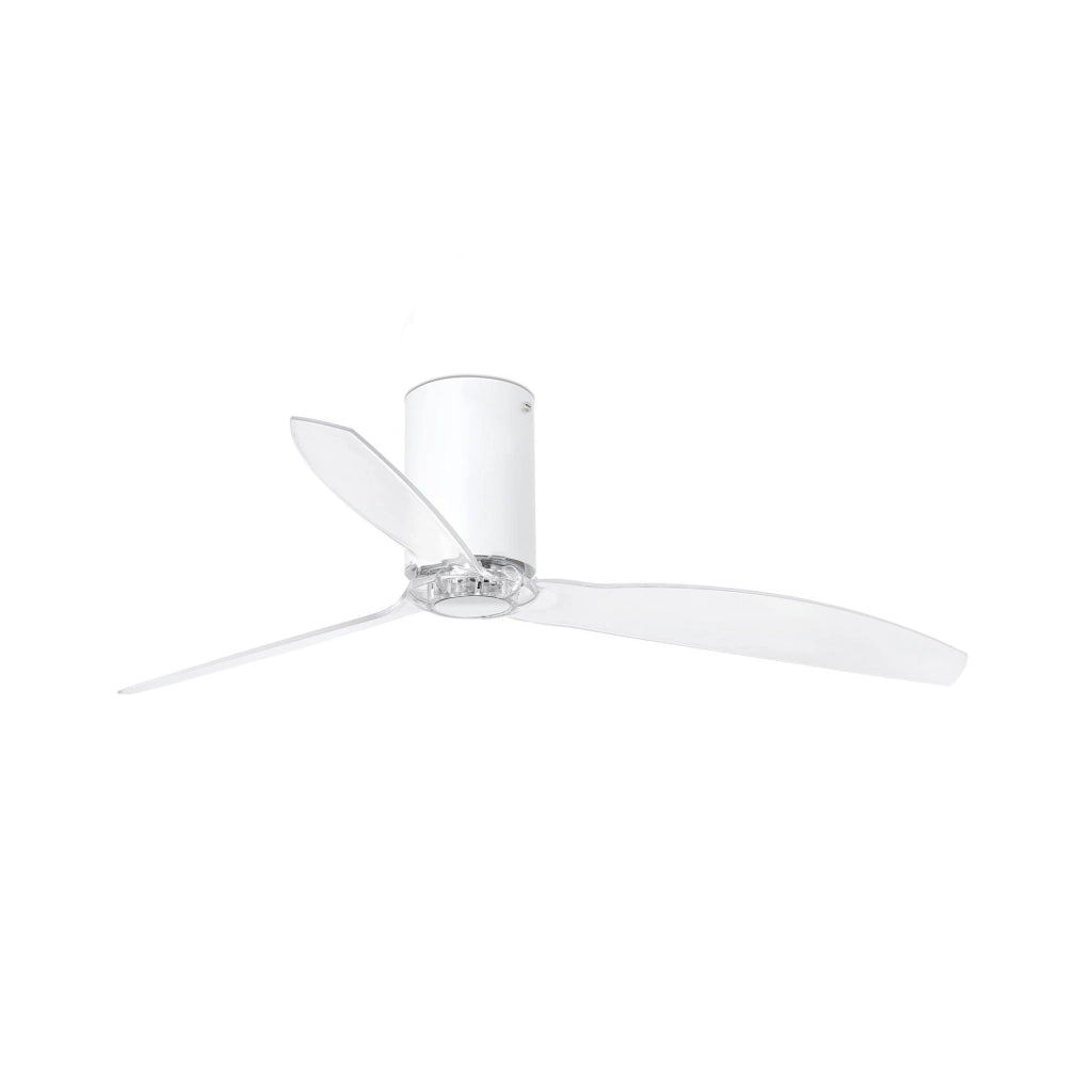FARO Ventilatore da soffitto MINI TUBE FAN motore DC 6 velocita con telecomando e funzione inversa per ambienti 13-176 m² AcciaioVetro Bianco opaco-Trasparente FARO-32039