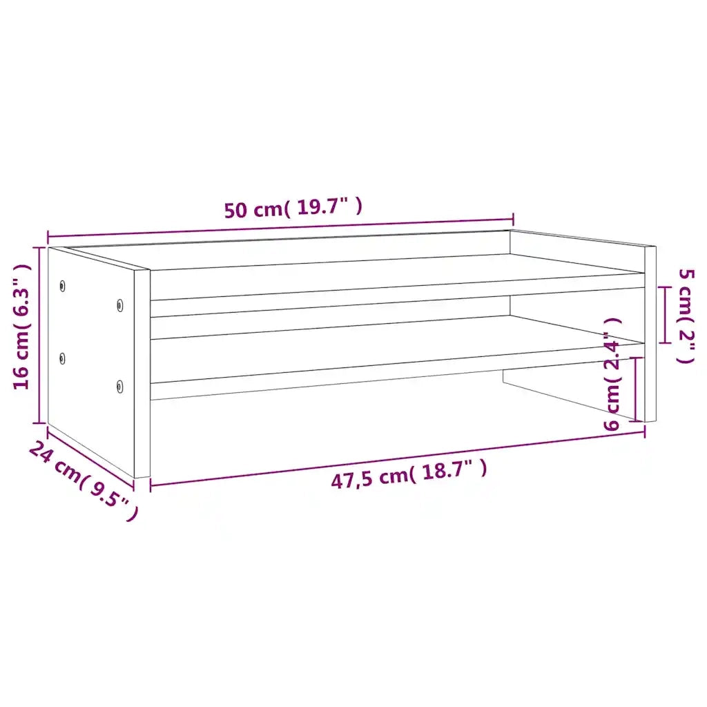 Supporto per Monitor Bianco 50x24x16 cm Legno Massello di Pino 813985