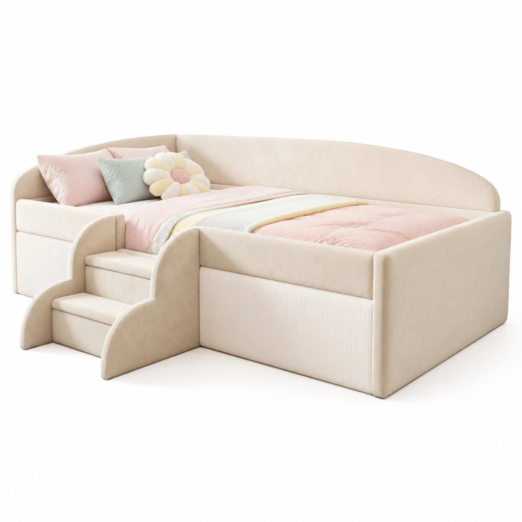 Letto imbottito per bambini 90x190 cm con sponde e gradini