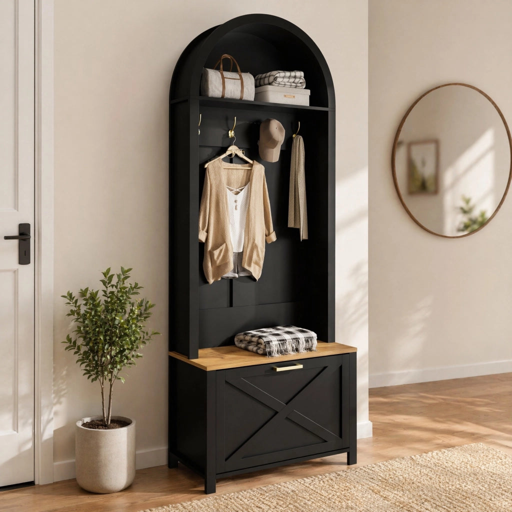 ARMADIO DA INGRESSO 75 x 35 x 195 cm in MDF Nero e Legno