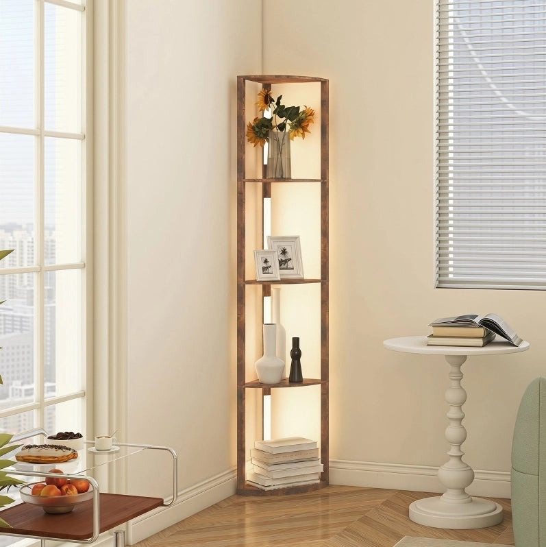 Lampada da terra LED con ripiani 41×29,5×163,5 cm in MDF marrone