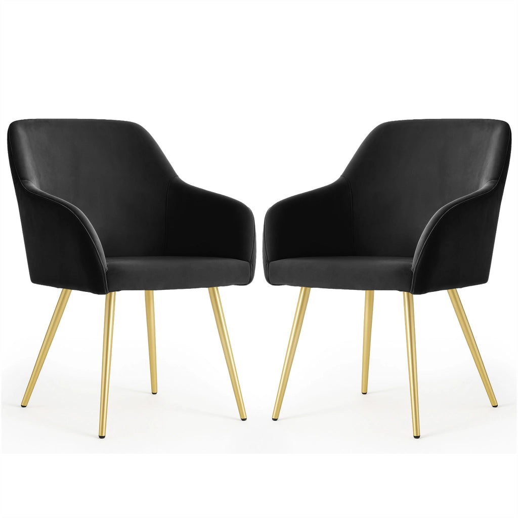 Set di 2 Sedie in velluto liscio ESTELLE Nero gambe oro
