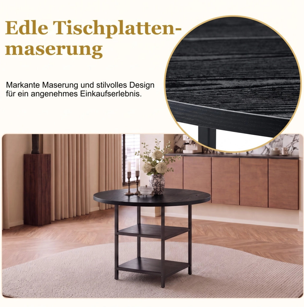 Tavolo da pranzo rotondo Ø107 cm con 2 ripiani in MDF e metallo nero