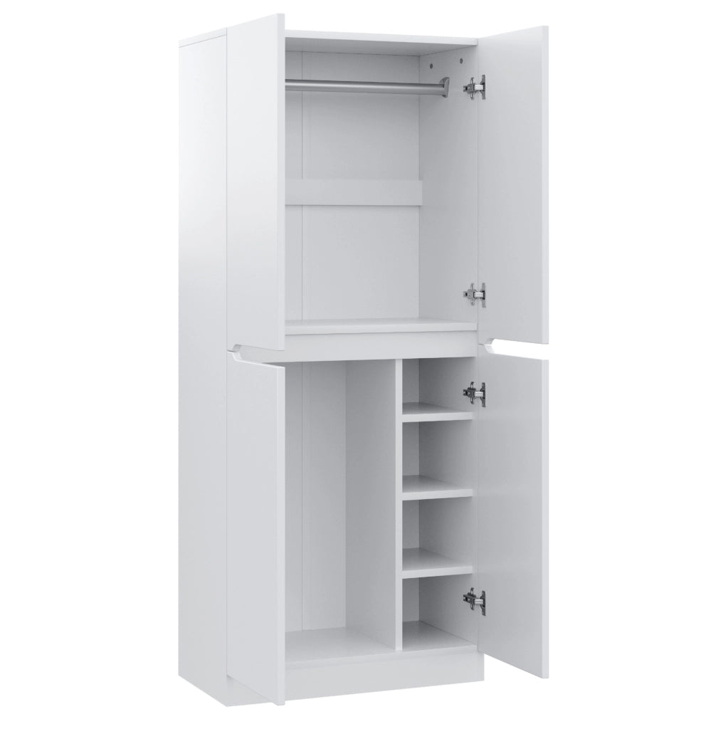 Armadio Bianco 70x40x170 cm con Doppi Ante, Ripiani e Staufach Laterale