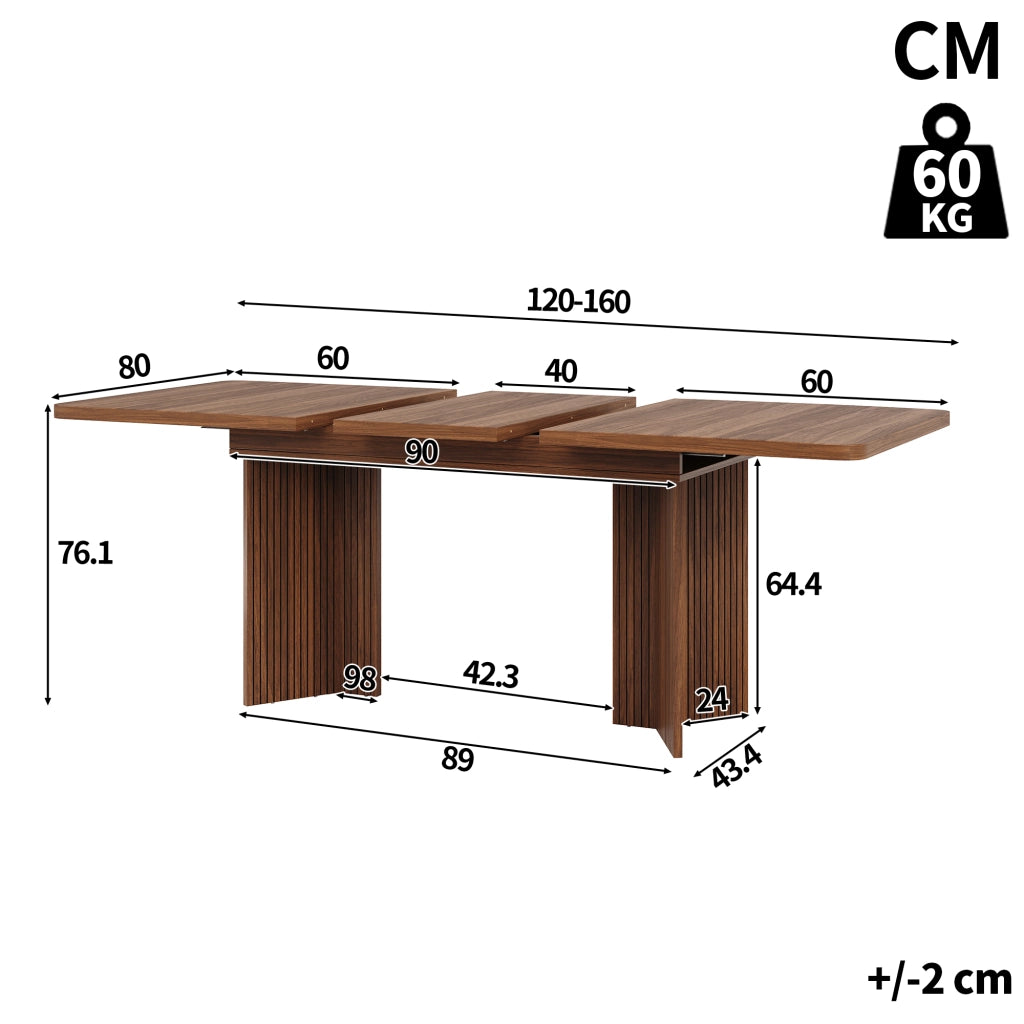 Tavolo allungabile da pranzo con piano estensibile e gambe a V in MDF e metallo 120–160 × 80 × 76.1 cm