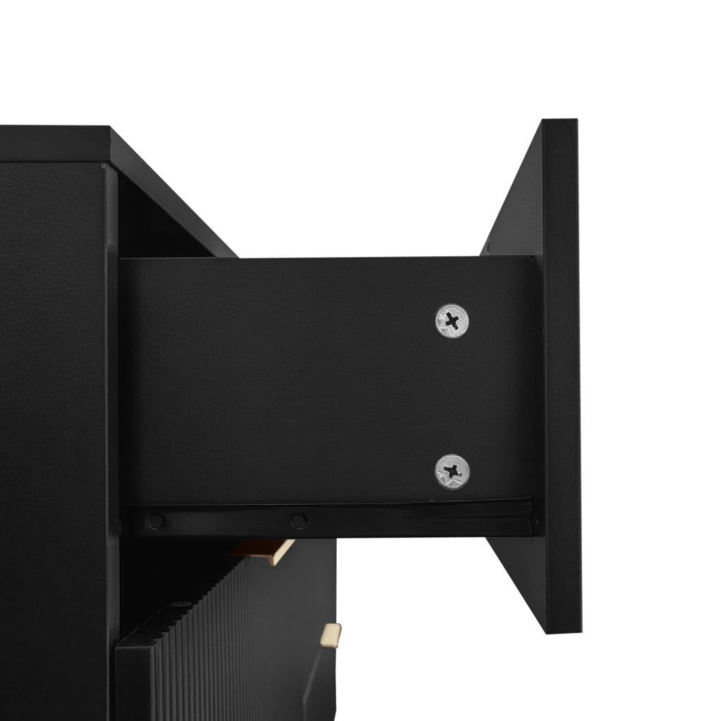 Credenza ULEVR 120x40x77 cm con 6 cassetti, gambe e maniglie dorate, finitura nera, per soggiorno