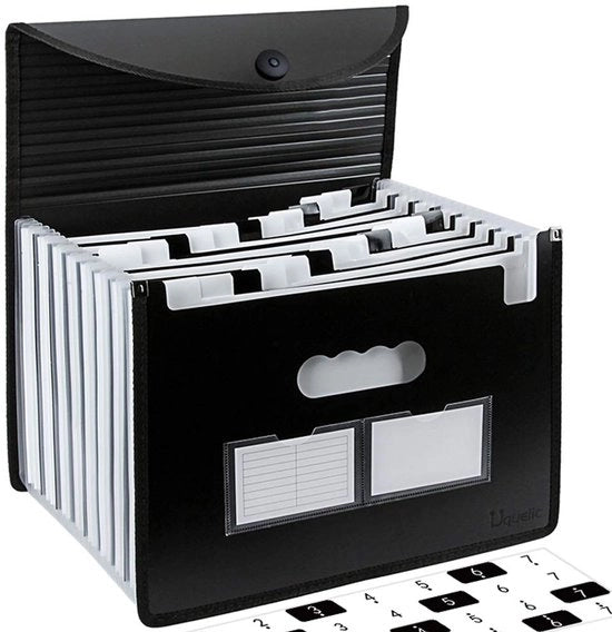 Documententelefoon A4 Uitbreidbaar 24 Faccia Documententelefono con Cassetta e Portafoglio con Chiusura e Orecchino per Visite (Nero-Bianco)