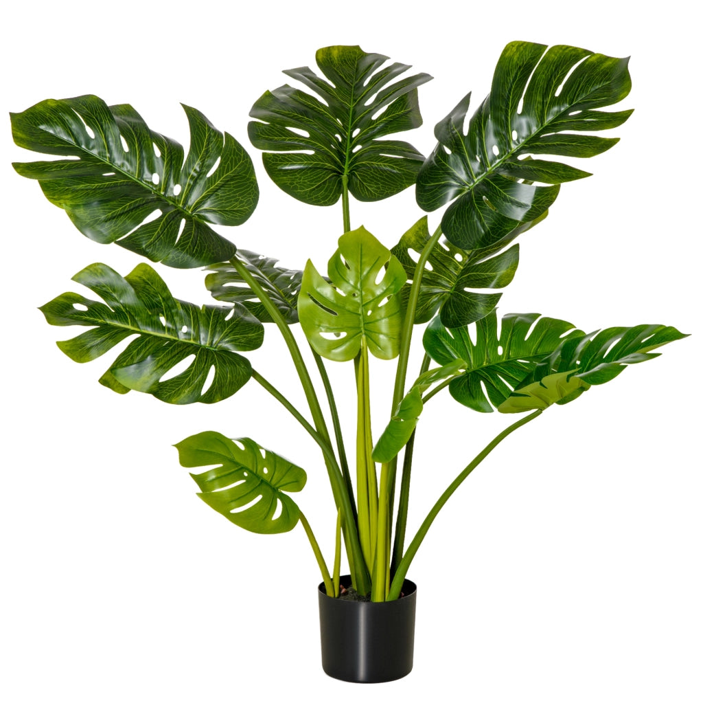 Pianta artificiale Monstera ULEVR 110 cm con 11 foglie e vaso nero, verde